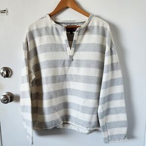 JOLN Striped Nautical Long-sleeved Shirt w open collar and pockets - Women's L